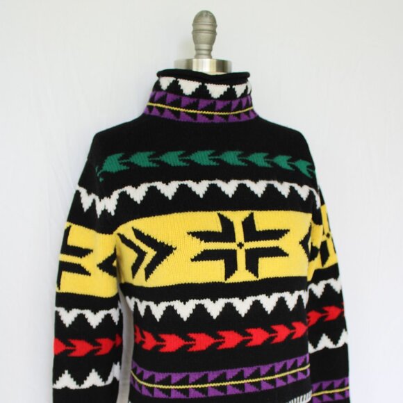 RALPH LAUREN POLO Geo-Motif Turtleneck tunic Sweater Cashmere wool Aztec Tribal - Picture 8 of 12